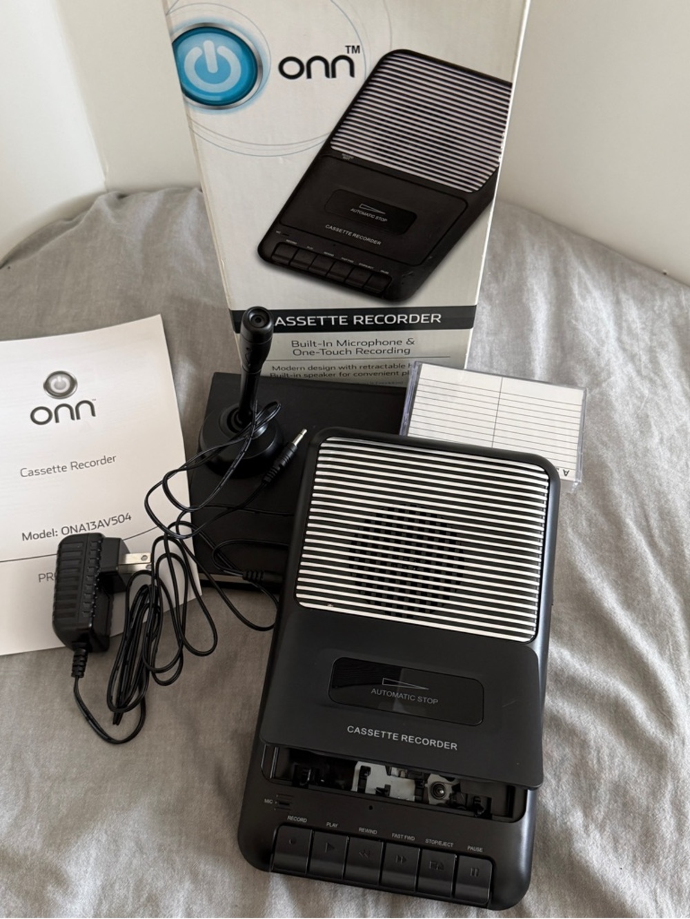 NWT - ONN Cassette Recorder w/ External/Built-In Microphone One Touch Recording